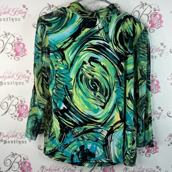 Nicola long sleeve blouse vinrant Green and Black blue Blouse abstract paint - Picture 2 of 14